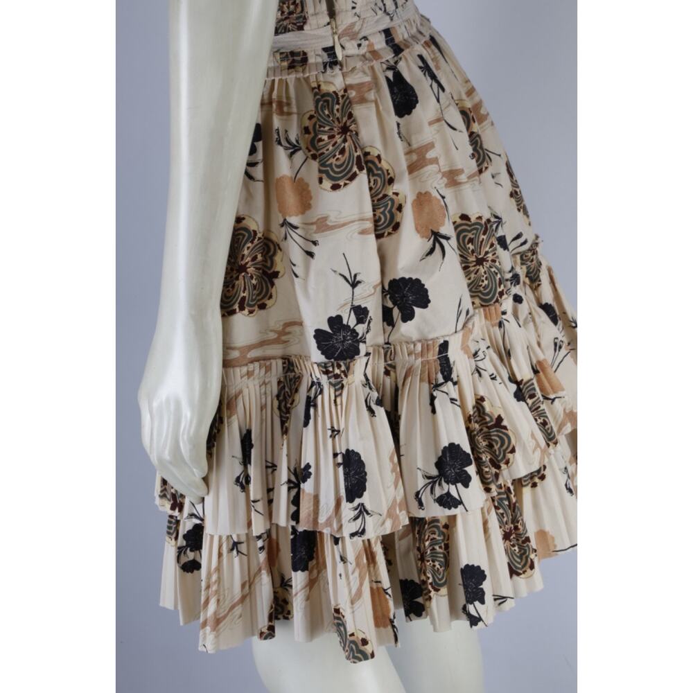 Ulla Johnson Cream Floral Tiered Pleated Mini Skirt Boho Ruffle Detail Size 4